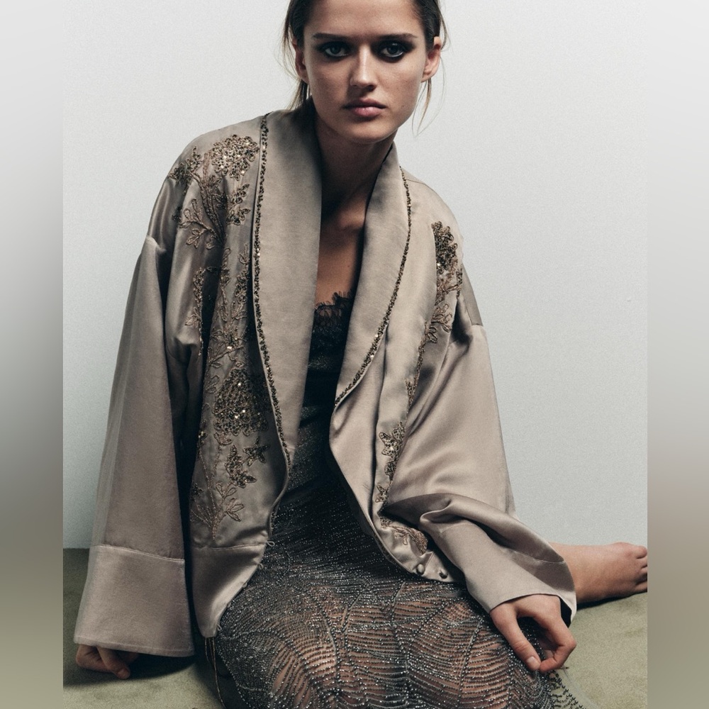 Zara Limited Edition Embroidered Beaded Kimono with Fringe (xs-s) runs large - Picture 2 of 13